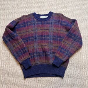 Christopher Hayes Mens M Shetland Wool Sweater Made in England Purple Plaid READ